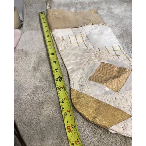 Elegant Patchwork Christmas Stocking Beige & Gold 19" - Picture 5 of 6